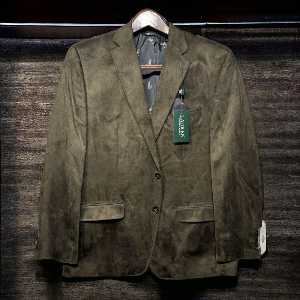 Lauren Ralph Lauren Mens Linley Faux Suede Sport Coat Size 42R Two Button Blazer